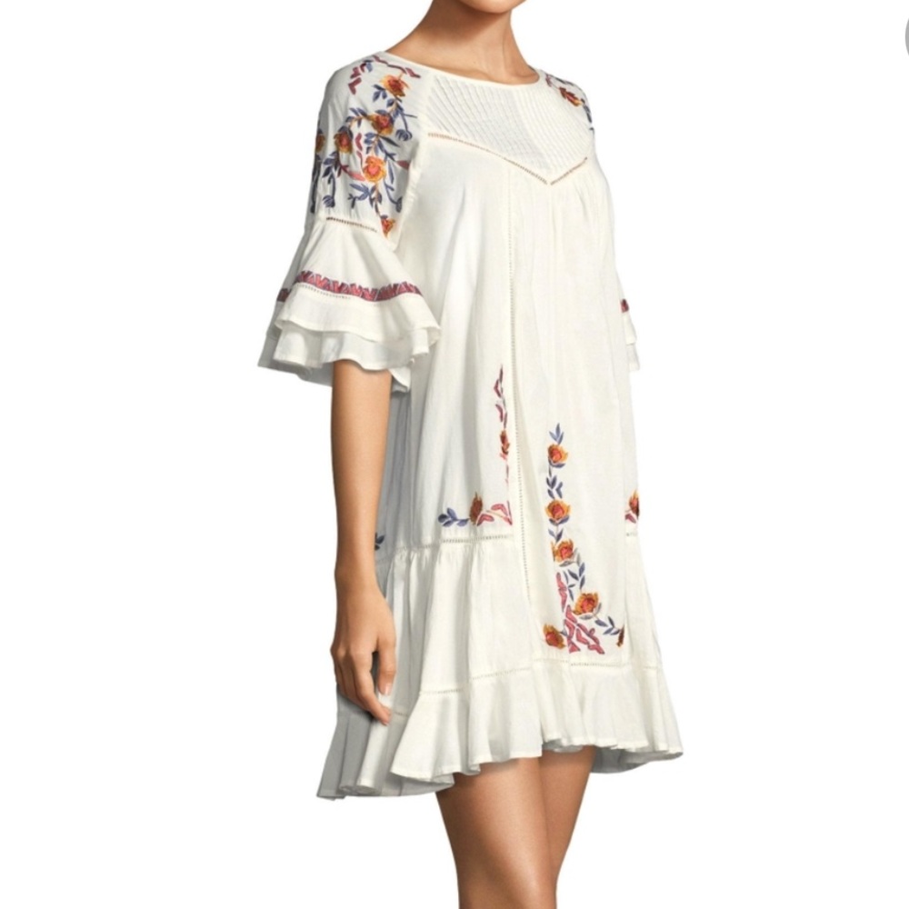 free people pavlo embroidered boho babydoll flounce sleeve mini dress